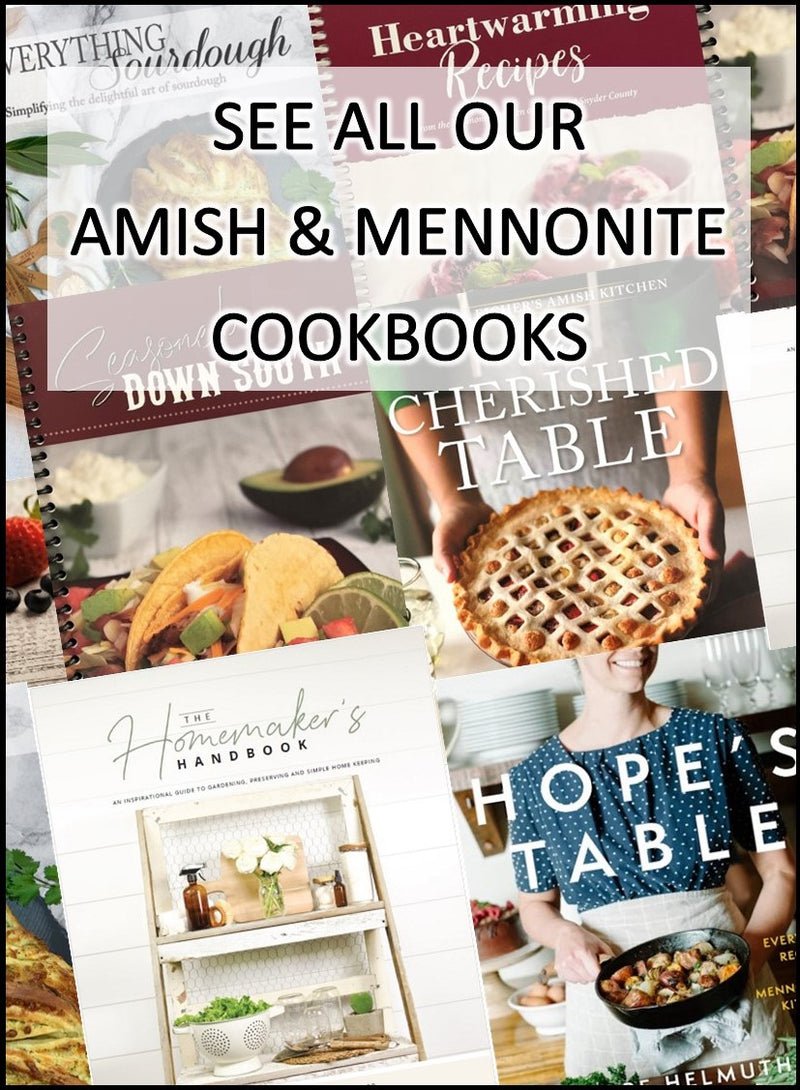 Collage of Amish and Mennonite Cookbooks.