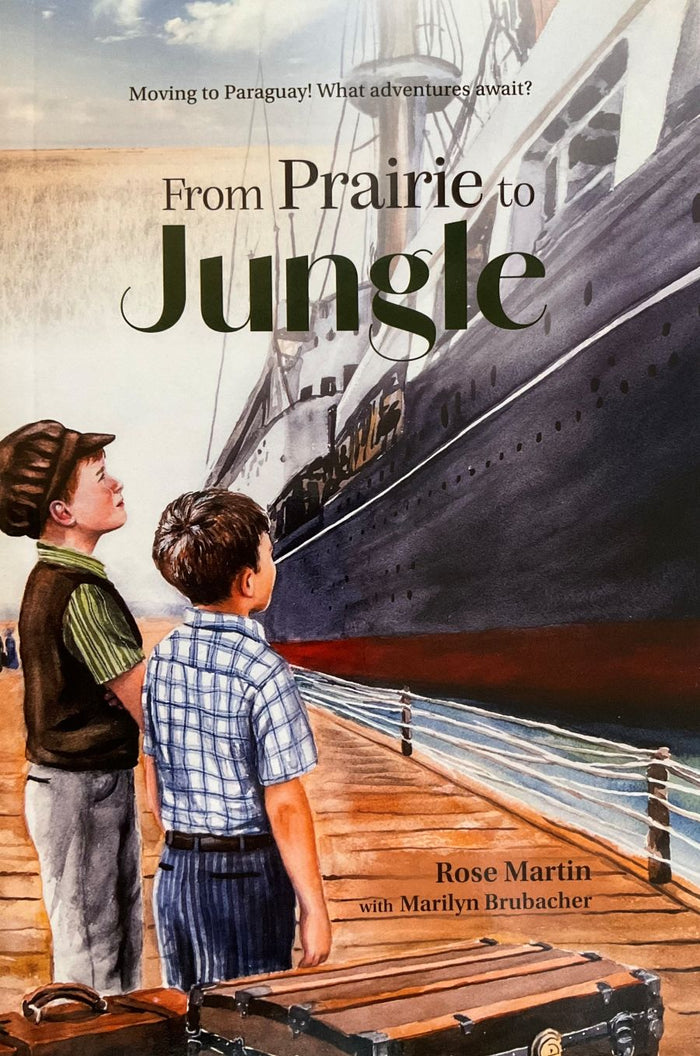 Book cover of 'From Prairie to Jungle' with two boys looking at a ship.