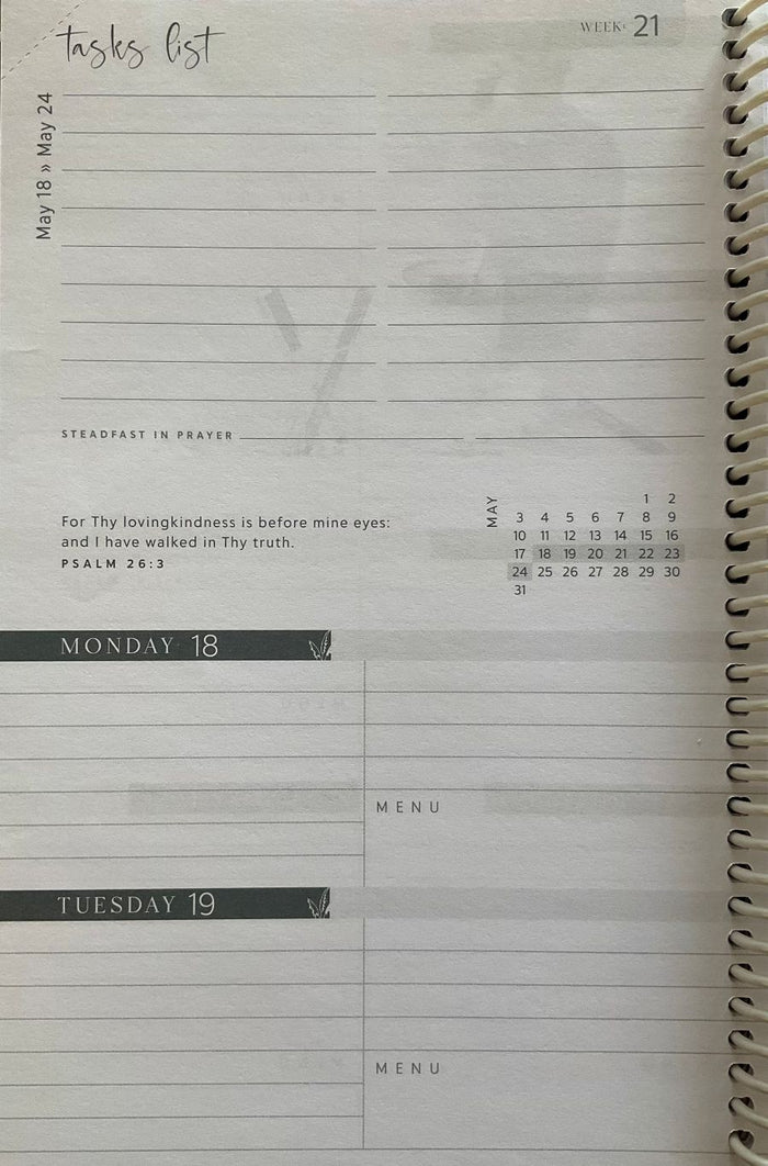 Inside page of the Homemaker's Friend 2026 Daily Planner by Sue Hooley.