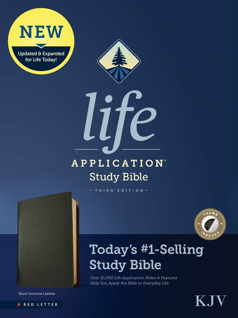 Front of the box for the KJV Life Application Study Bible, Genuine Leather, Indexed.