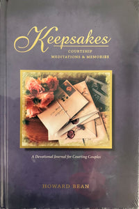 Book titled 'Keepsakes: Courtship, Meditations & Memories' by Howard Bean with a cover image of letters and flowers.