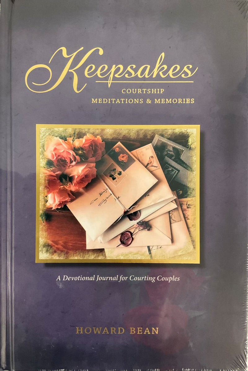 Book titled 'Keepsakes: Courtship, Meditations & Memories' by Howard Bean with a cover image of letters and flowers.