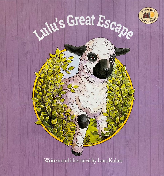 Book cover of 'Lulu's Great Escape' with a lamb illustration on a purple background