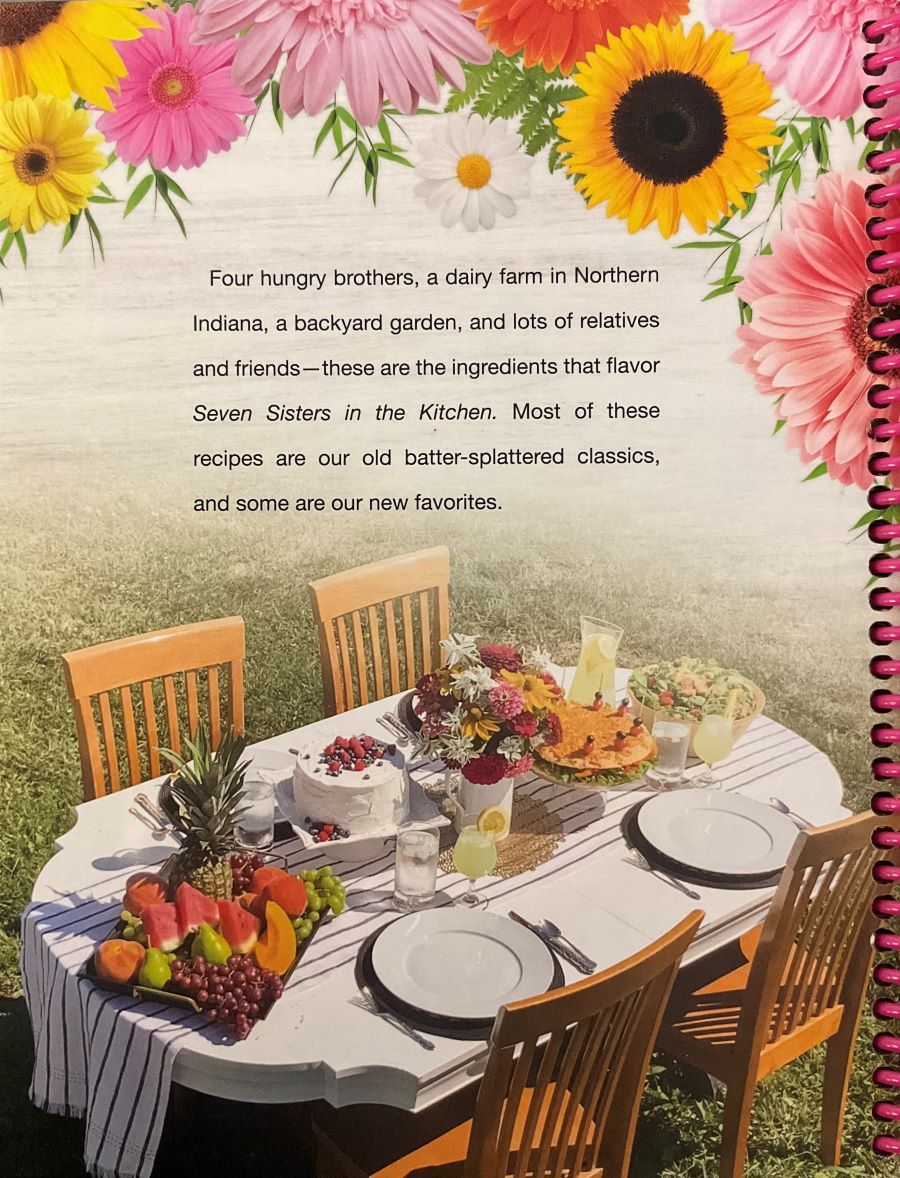 Back cover of Seven Sisters in the Kitchen cookbook.