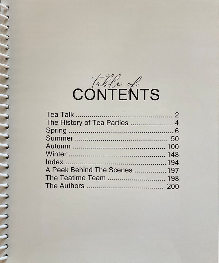 Table of contents page from a book or notebook with black text on a white background.
