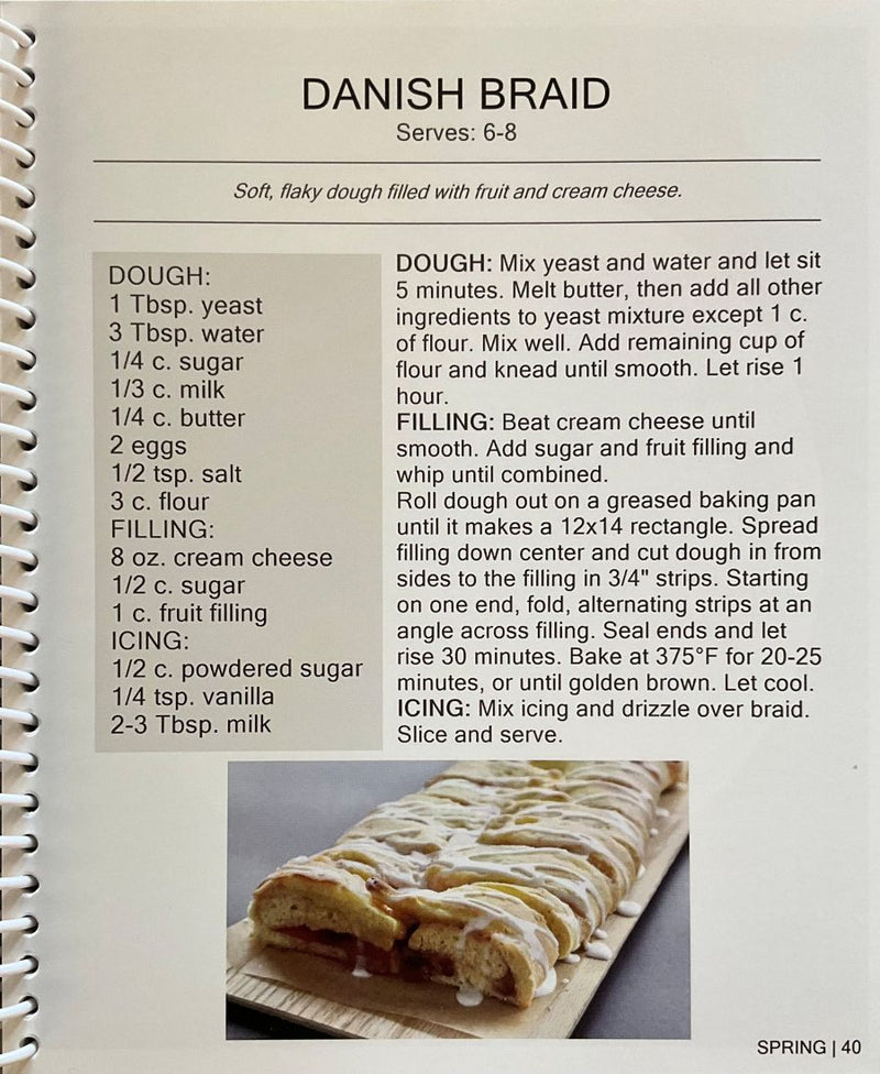 Recipe card for Danish Braid with ingredients and instructions.