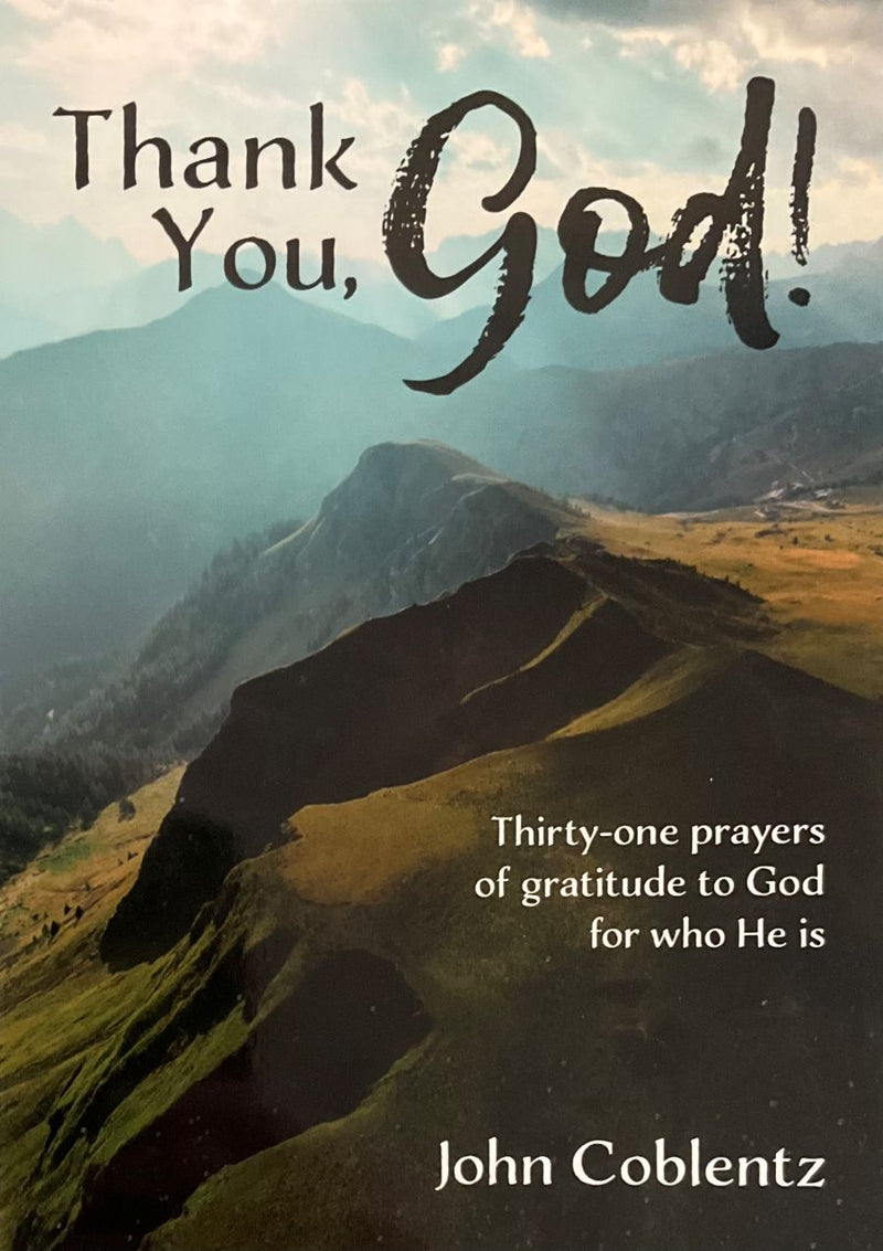 Book cover with mountain landscape and 'Thank You, God!' text